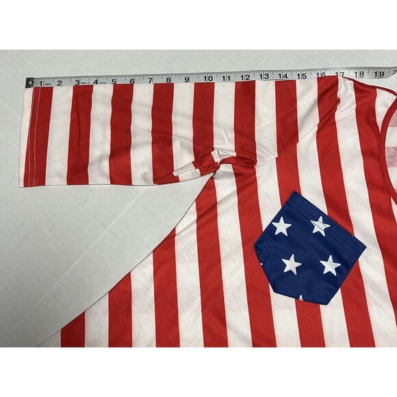 Womens Modlily Patriotic Flag Print T Shirt Top 3/4 Sleeve Bottom Ring Detail M - Picture 9 of 11
